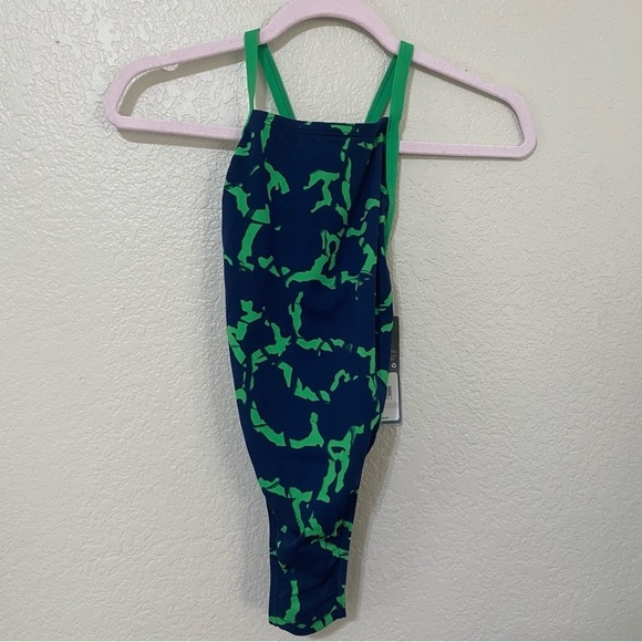 Speedo Endurance + Navy and Green One Piece Swim - Picture 1 of 6
